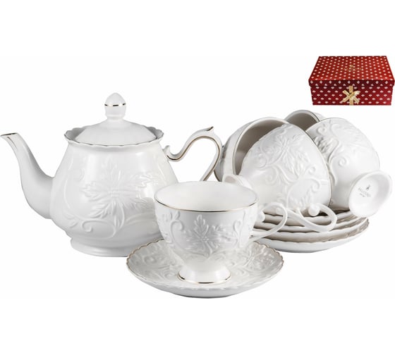 Чайный набор Balsford NEW BONE CHINA (13) 6 чашек 220 мл + 6 блюдец + чайник 1000 мл, подарочная упаковка 101-30031