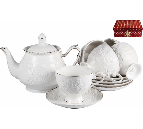 Чайный набор Balsford NEW BONE CHINA (13) 6 чашек 220 мл + 6 блюдец + чайник 1000 мл, подарочная упаковка 101-30032