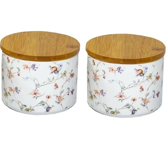 Набор из двух банок для сыпучих продуктов Balsford NEW BONE CHINA 850 мл с бамбуковыми крышками, цветная упаковка 178-43063 1