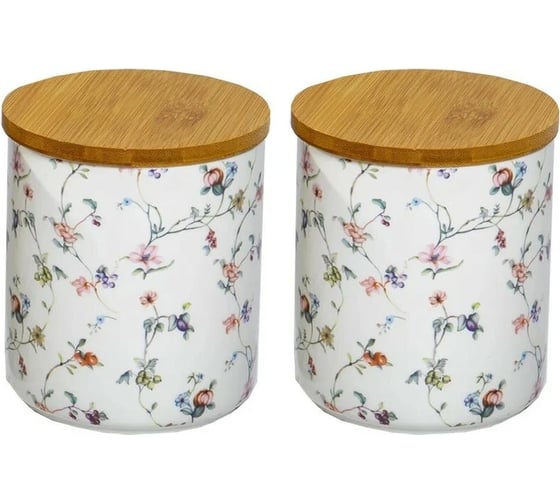 Набор из двух банок для сыпучих продуктов Balsford NEW BONE CHINA 1350 мл с бамбуковыми крышками, цветная упаковка 178-43062