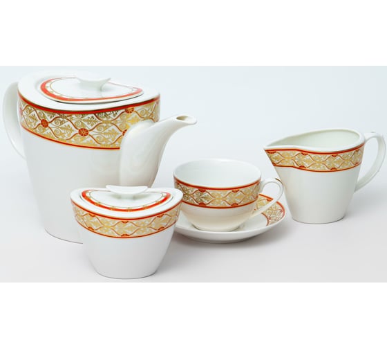 Чайный набор Balsford NEW BONE CHINA (17) 6 чашек 250 мл + 6 блюдец + чайник 1780 мл с крышкой + сахарница 300 мл с крышкой + молочник 350 мл, цветной 123-16047