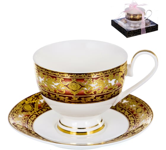 Чайный набор Balsford NEW BONE CHINA (2) чашка 230 мл + блюдце, золотой орнамент, подарочная упаковка PVC 125-14006
