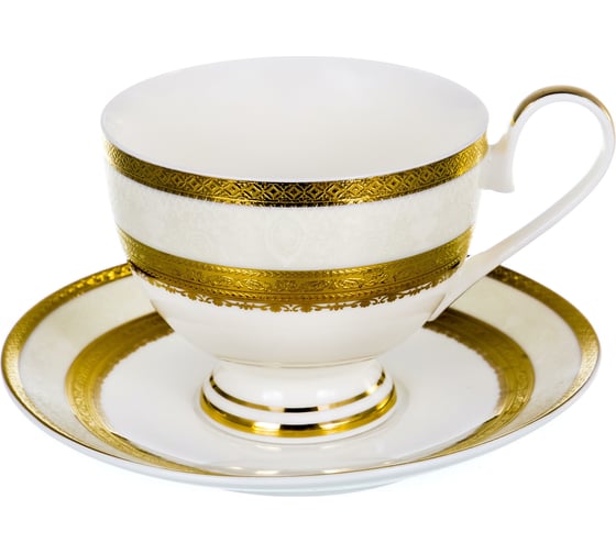 Чайный набор Balsford NEW BONE CHINA (2) чашка 230 мл + блюдце, золотой орнамент, подарочная упаковка PVC 125-14007