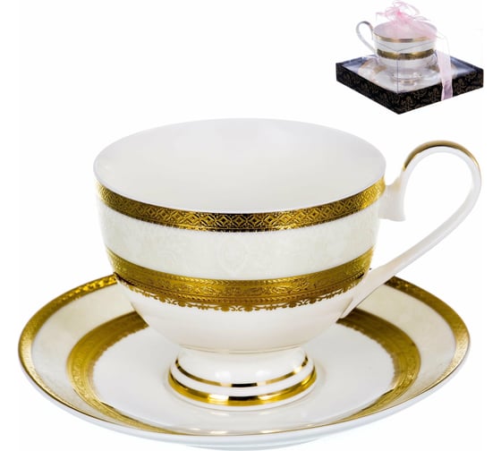Чайный набор Balsford NEW BONE CHINA (2) чашка 230 мл + блюдце, золотой орнамент, подарочная упаковка PVC 125-14007