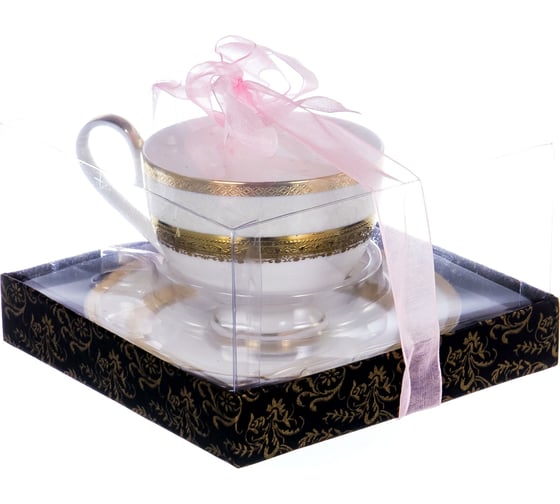 Чайный набор Balsford NEW BONE CHINA (2) чашка 230 мл + блюдце, золотой орнамент, подарочная упаковка PVC 125-14007