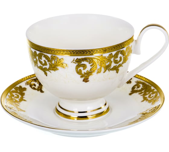 Чайный набор Balsford NEW BONE CHINA (2) чашка 230 мл + блюдце, золотой орнамент, подарочная упаковка PVC 125-14009
