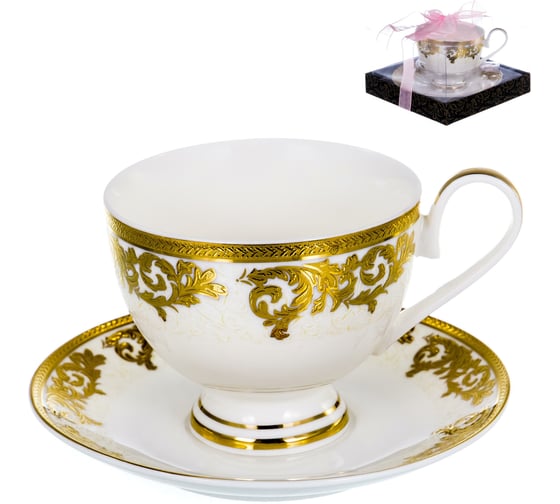Чайный набор Balsford NEW BONE CHINA (2) чашка 230 мл + блюдце, золотой орнамент, подарочная упаковка PVC 125-14009