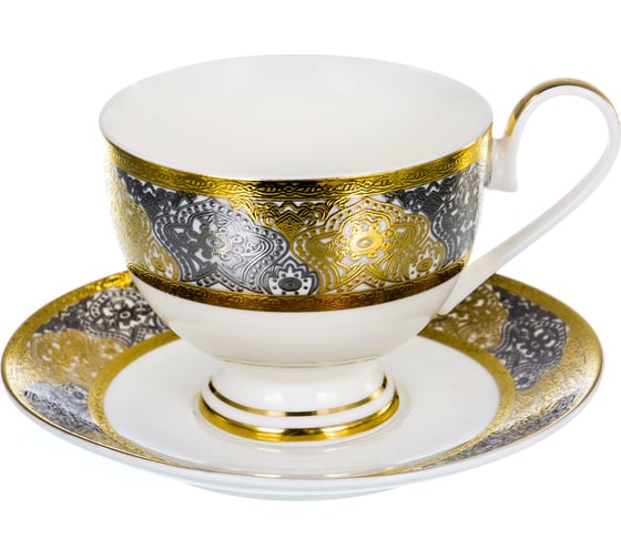 Чайный набор Balsford NEW BONE CHINA (2) чашка 230 мл + блюдце, золотой орнамент, подарочная упаковка PVC 125-14008 1