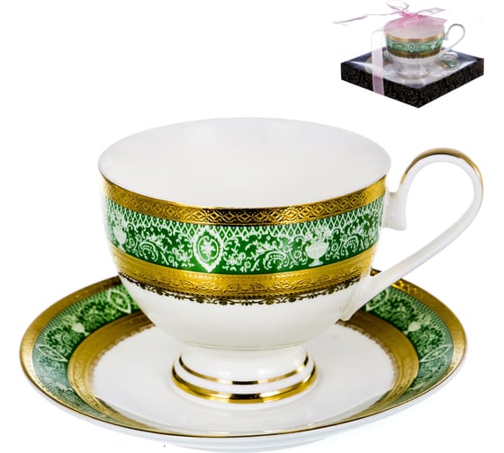 Чайный набор Balsford NEW BONE CHINA (2) чашка 230 мл + блюдце, золотой орнамент, подарочная упаковка PVC 125-14010