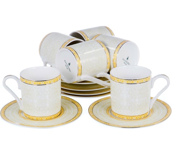 Кофейный набор Balsford NEW BONE CHINA (12) 6 чашек 100 мл + 6 блюдец, восточный с золотом, прямоугольная подарочная упаковка с окном и бантом 146-30001