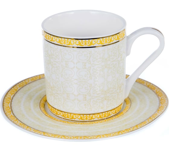 Кофейный набор Balsford NEW BONE CHINA (12) 6 чашек 100 мл + 6 блюдец, восточный с золотом, прямоугольная подарочная упаковка с окном и бантом 146-30001