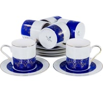 Кофейный набор Balsford NEW BONE CHINA (12) 6 чашек 100 мл + 6 блюдец, восточный с золотом, прямоугольная подарочная упаковка с окном и бантом 146-30002