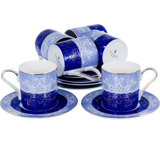 Кофейный набор Balsford (12) 6 чашек 100мл + 6 блюдец, NEW BONE CHINA, восточный с золотом, прямоугольная подарочная упаковка с окном и бантом 146-30003