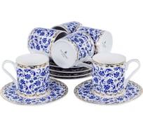 Кофейный набор Balsford NEW BONE CHINA (12) 6 чашек 100 мл + 6 блюдец, восточный с золотом, прямоугольная подарочная упаковка с окном и бантом 146-30005