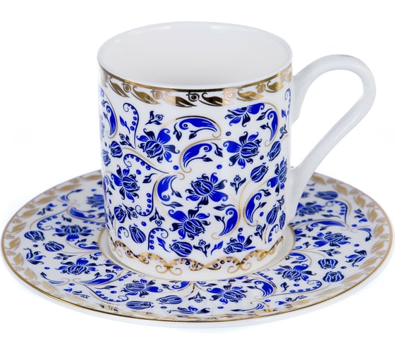 Кофейный набор Balsford NEW BONE CHINA (12) 6 чашек 100 мл + 6 блюдец, восточный с золотом, прямоугольная подарочная упаковка с окном и бантом 146-30005