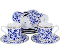 Кофейный набор Balsford NEW BONE CHINA (12) 6 чашек 100 мл + 6 блюдец, восточный с золотом, прямоугольная подарочная упаковка с окном и бантом 146-30004