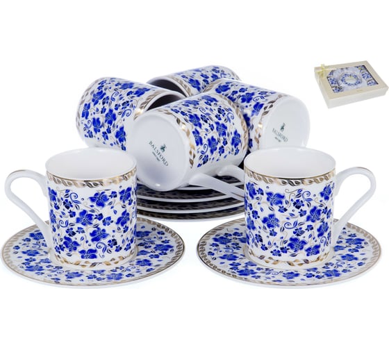 Кофейный набор Balsford NEW BONE CHINA (12) 6 чашек 100 мл + 6 блюдец, восточный с золотом, прямоугольная подарочная упаковка с окном и бантом 146-30004