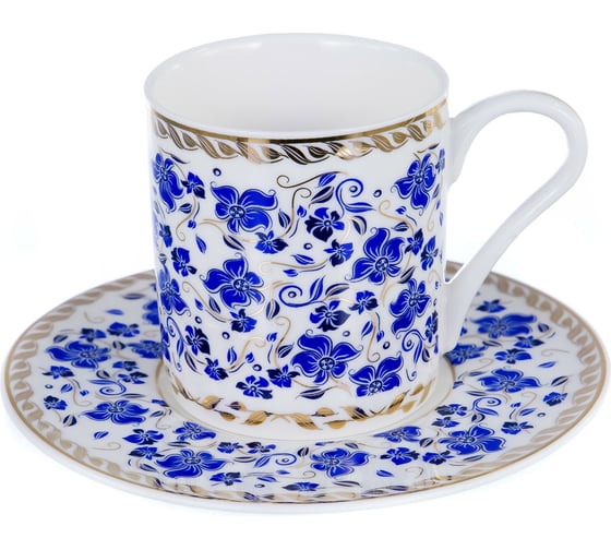 Кофейный набор Balsford NEW BONE CHINA (12) 6 чашек 100 мл + 6 блюдец, восточный с золотом, прямоугольная подарочная упаковка с окном и бантом 146-30004