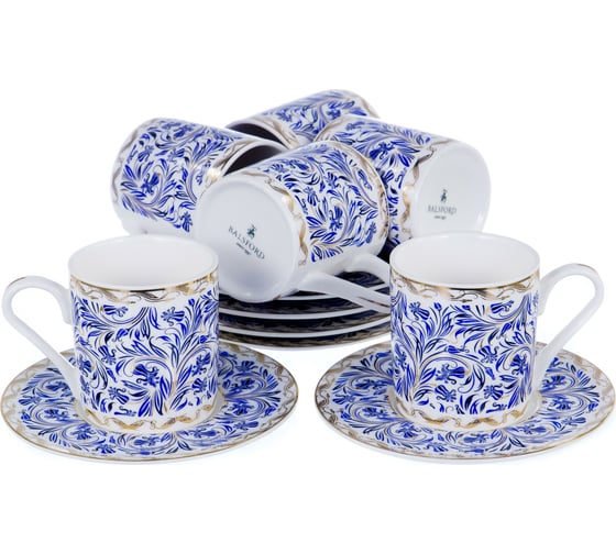 Кофейный набор Balsford NEW BONE CHINA (12) 6 чашек 100 мл + 6 блюдец, восточный с золотом, прямоугольная подарочная упаковка с окном и бантом 146-30006