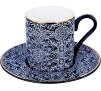 Кофейный набор Balsford NEW BONE CHINA (12) 6 чашек 100 мл + 6 блюдец, восточный с золотом, прямоугольная подарочная упаковка с окном и бантом 146-30007