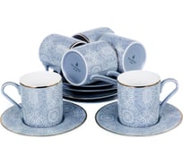 Кофейный набор Balsford NEW BONE CHINA (12) 6 чашек 100 мл + 6 блюдец, восточный с золотом, прямоугольная подарочная упаковка с окном и бантом 146-30008
