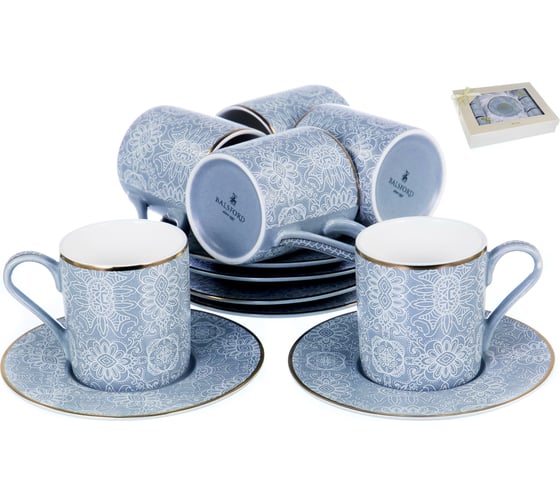 Кофейный набор Balsford NEW BONE CHINA (12) 6 чашек 100 мл + 6 блюдец, восточный с золотом, прямоугольная подарочная упаковка с окном и бантом 146-30008