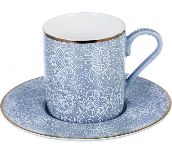 Кофейный набор Balsford NEW BONE CHINA (12) 6 чашек 100 мл + 6 блюдец, восточный с золотом, прямоугольная подарочная упаковка с окном и бантом 146-30008