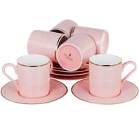 Кофейный набор Balsford NEW BONE CHINA (12) 6 чашек 100 мл + 6 блюдец, восточный с золотом, прямоугольная подарочная упаковка с окном и бантом 146-30010