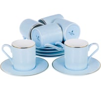 Кофейный набор Balsford NEW BONE CHINA (12) 6 чашек 100 мл + 6 блюдец, восточный с золотом, прямоугольная подарочная упаковка с окном и бантом 146-30011