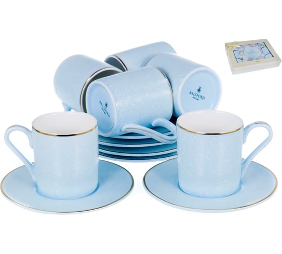 Кофейный набор Balsford NEW BONE CHINA (12) 6 чашек 100 мл + 6 блюдец, восточный с золотом, прямоугольная подарочная упаковка с окном и бантом 146-30011