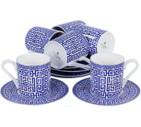 Кофейный набор Balsford NEW BONE CHINA (12) 6 чашек 100 мл + 6 блюдец, восточный с золотом, прямоугольная подарочная упаковка с окном и бантом 146-30012