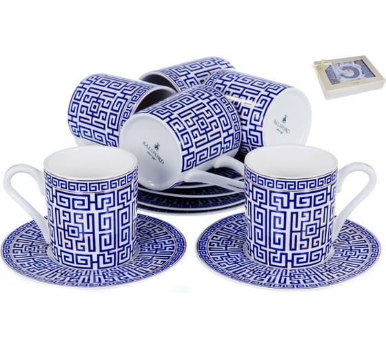 Кофейный набор Balsford NEW BONE CHINA (12) 6 чашек 100 мл + 6 блюдец, восточный с золотом, прямоугольная подарочная упаковка с окном и бантом 146-30012