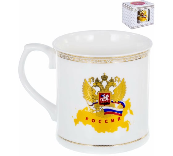 Кружка Balsford NEW BONE CHINA 400 мл, национальная символика с золотом, подарочная упаковка 138-09003