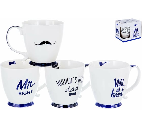 Кружка Balsford NEW BONE CHINA САМОМУ 370 мл, микс 4 декора, подарочная упаковка 137-09005