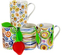Набор Balsford NEW BONE CHINA кружка 310 мл + силиконовое ситечко, 4 вида декора КИСТИ, подарочная упаковка PVC 144-09005