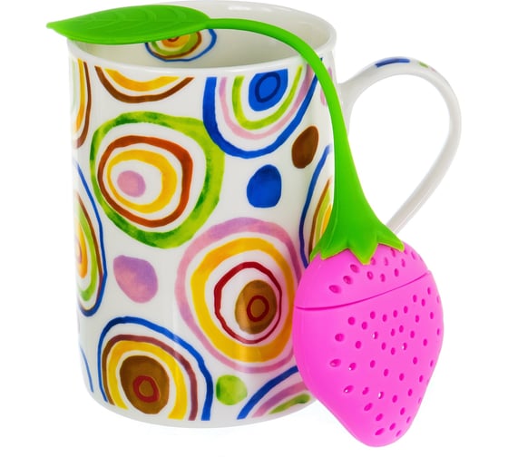 Набор Balsford NEW BONE CHINA кружка 310 мл + силиконовое ситечко, 4 вида декора КИСТИ, подарочная упаковка PVC 144-09005