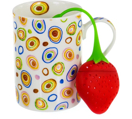 Набор Balsford NEW BONE CHINA кружка 310 мл + силиконовое ситечко, 4 вида декора КИСТИ, подарочная упаковка PVC 144-09005