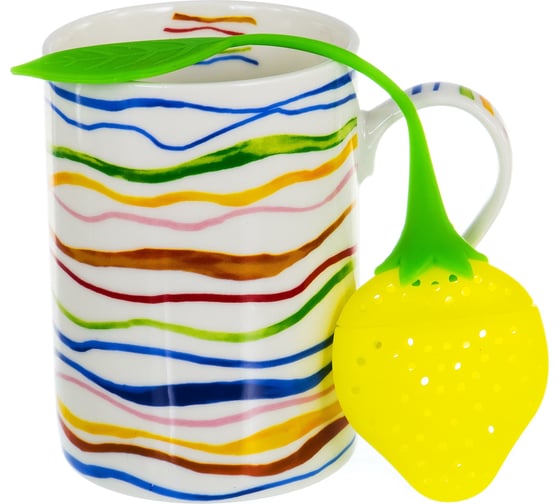 Набор Balsford NEW BONE CHINA кружка 310 мл + силиконовое ситечко, 4 вида декора КИСТИ, подарочная упаковка PVC 144-09005