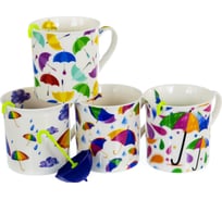 Набор Balsford NEW BONE CHINA кружка 300 мл + силиконовое ситечко, 4 вида декора ЗОНТИКИ, подарочная упаковка PVC 144-09007