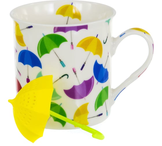 Набор Balsford NEW BONE CHINA кружка 300 мл + силиконовое ситечко, 4 вида декора ЗОНТИКИ, подарочная упаковка PVC 144-09007