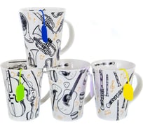 Набор Balsford NEW BONE CHINA кружка 380 мл + силиконовое ситечко, 4 вида декора МУЗЫКА, подарочная упаковка PVC 144-09008