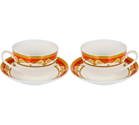 Чайный набор Balsford NEW BONE CHINA (4) 2 чашки 240 мл + 2 блюдца, цветной дизайн с золотом, подарочная упаковка 123-16007
