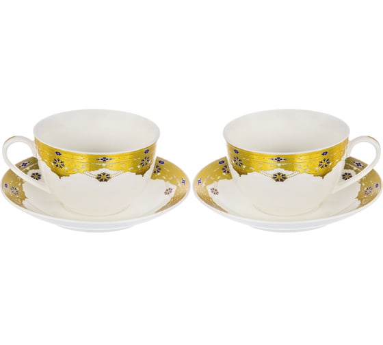 Чайный набор Balsford NEW BONE CHINA (4) 2 чашки 240 мл + 2 блюдца, цветной дизайн с золотом, подарочная упаковка 123-16008 1
