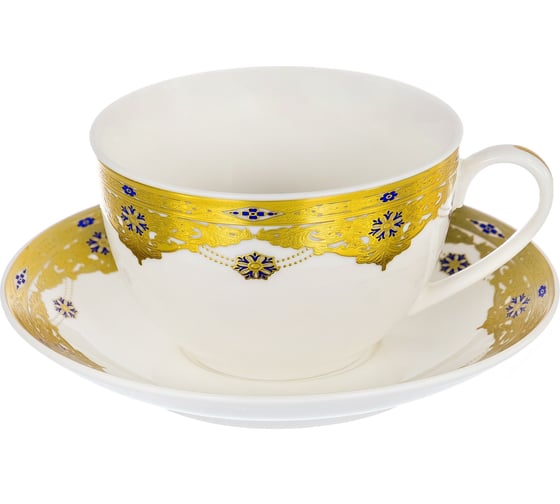 Чайный набор Balsford NEW BONE CHINA (4) 2 чашки 240 мл + 2 блюдца, цветной дизайн с золотом, подарочная упаковка 123-16008