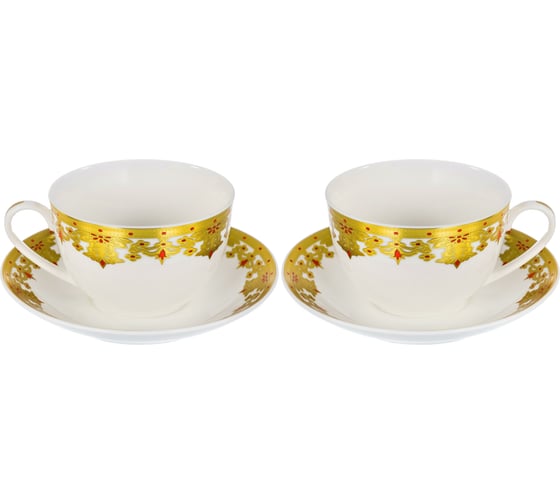 Чайный набор Balsford NEW BONE CHINA (4) 2 чашки 240 мл + 2 блюдца, цветной дизайн с золотом, подарочная упаковка 123-16009 1