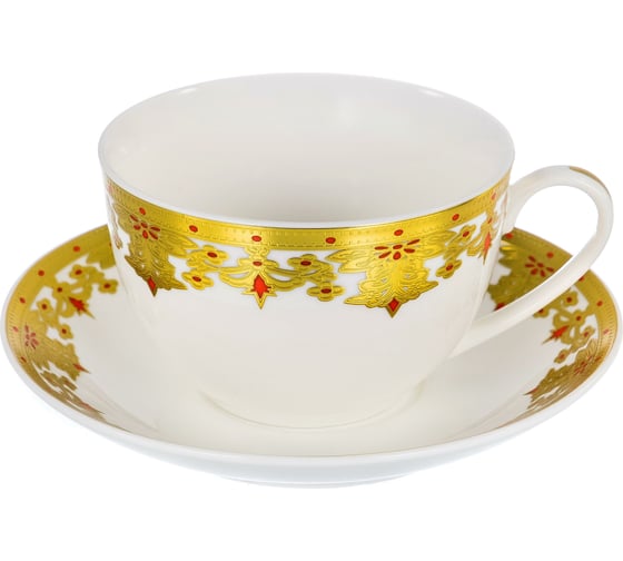 Чайный набор Balsford NEW BONE CHINA (4) 2 чашки 240 мл + 2 блюдца, цветной дизайн с золотом, подарочная упаковка 123-16009