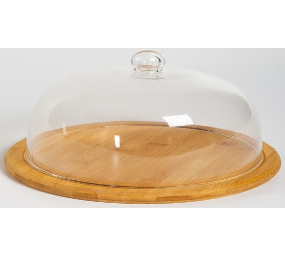 Тортовница Olaff 240x240x160 мм, бамбук, со стеклянной крышкой, цветная упаковка 204-50015 1