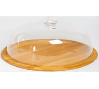 Тортовница Olaff 300x300x200 мм, бамбук, со стеклянной крышкой, цветная упаковка 204-50016