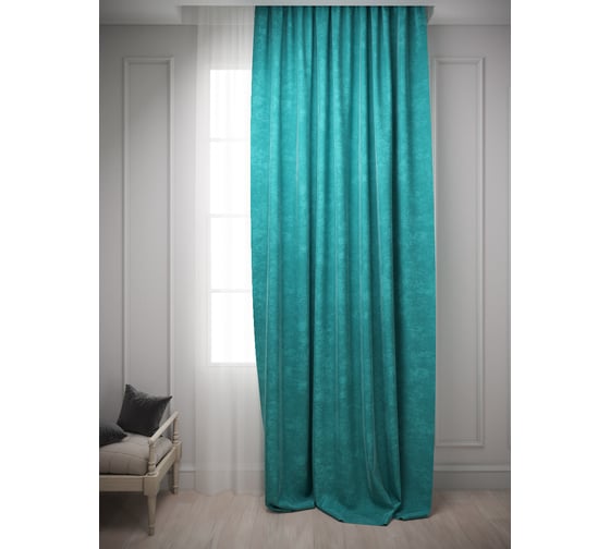 Штора Костромской текстиль Шамрук, ширина 250 см, высота 260 см, темно-бирюзовый 00-00000036 1