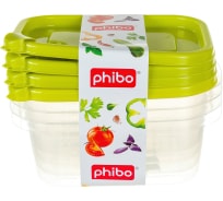Комплект контейнеров с клапаном Phibo ФРЭШ 0.6 л, зеленый, 4 шт. 433139809